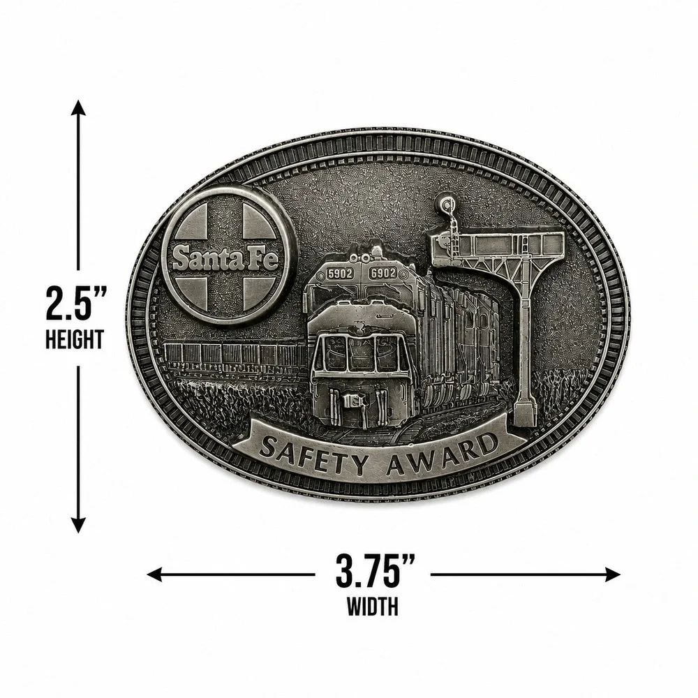 Vintage Santa‎ Fe Railway Safety Award Belt Buckle Locomotive Train 5902 Pewter